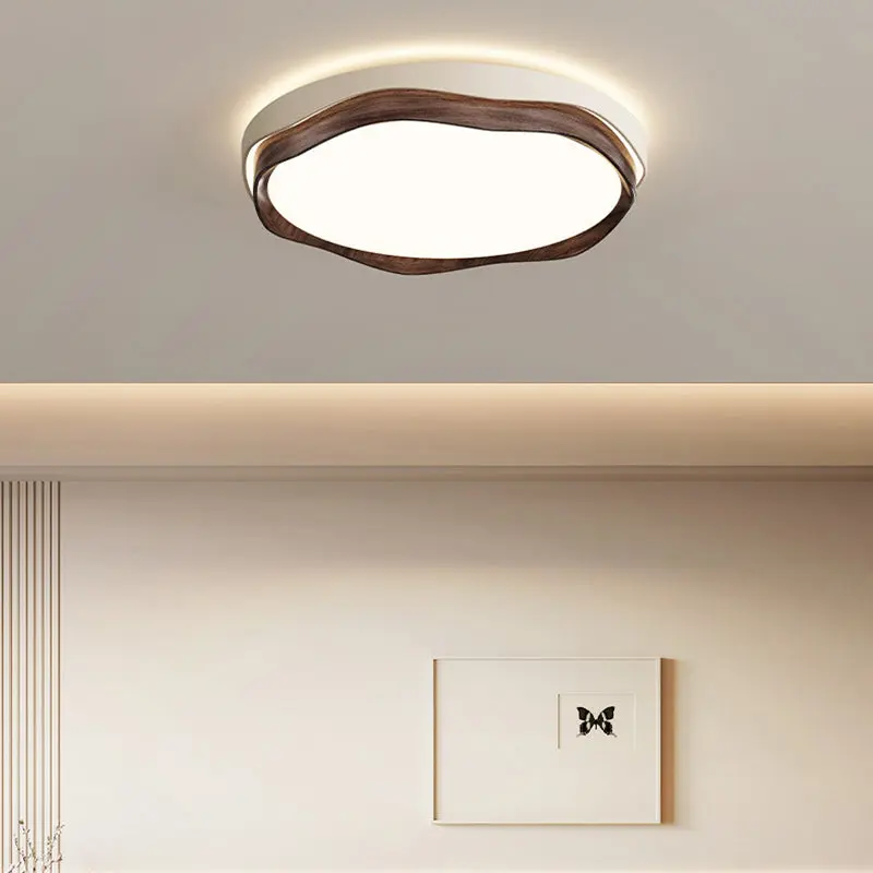 Traditional Japanese Corrugated Iron Imitation Wood Grain Acrylic LED Flush Mount Ceiling Light For Bedroom