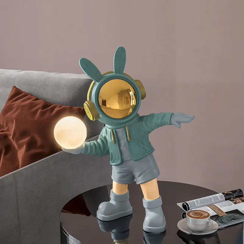 Contemporary Creative Cartoon Kids Astronaut Rabbit Resin PC LED Table Lamp For Bedroom