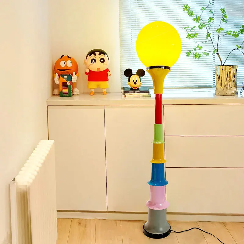 Contemporary Creative Colorful Lollipop Shape Round Orb Iron Rotational Molding LED Standing Floor Lamp For Living Room