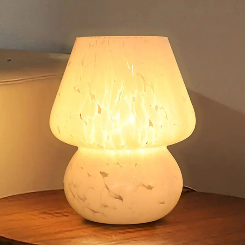 Contemporary Creative Oval Round Table Spotted Mushroom Glass 1-Light Table Lamp