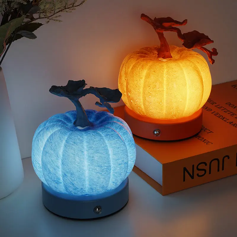 Contemporary Creative USB Glass Metal Pumpkin Shape Round LED Table Lamp For Bedroom