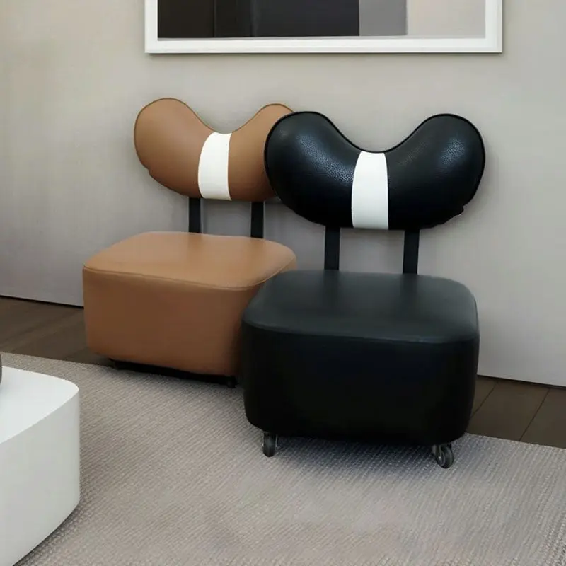 Contemporary Creative Cashew Nuts Square Wooden Board Faux Leather Sponge Movable Kids Low Stool Backrest Armless For Living Room