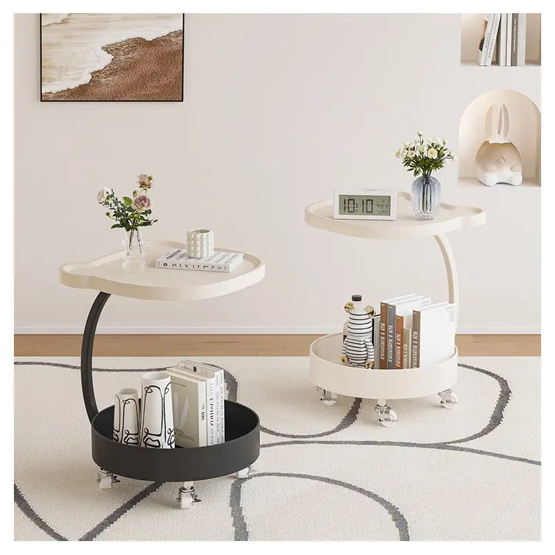 Contemporary Creative Medium Density Fiberboard Iron Bear-Shaped Movable Side Table 2-Tier For Living Room