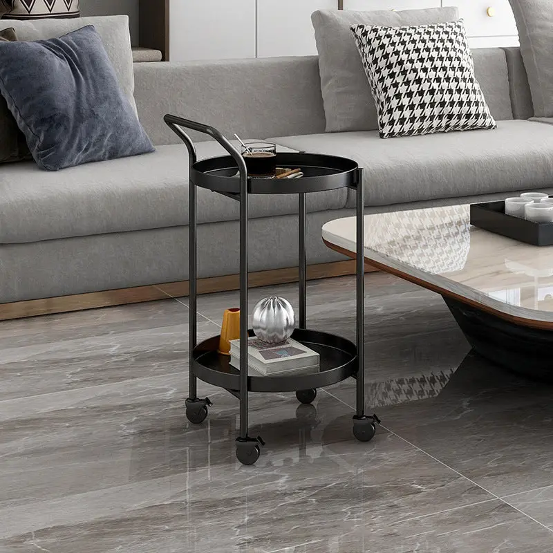 Contemporary Minimalist Round Iron Movable Side Table With Armrest 2/3-Tier For Living Room