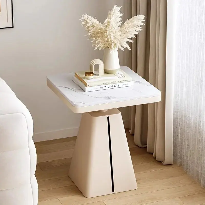 Contemporary Scandinavian Square Carbon Steel Sintered Stone Side Table For Living Room