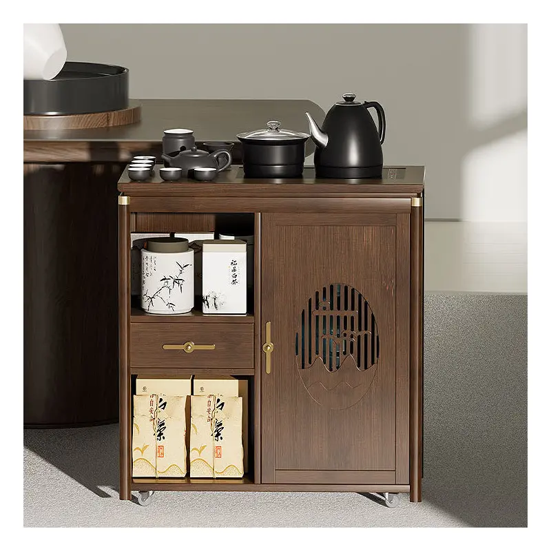 Traditional Chinese Rectangular Nan Bamboo Medium Density Fiberboard Side Table 1-Drawer 1-Storage For Living Room