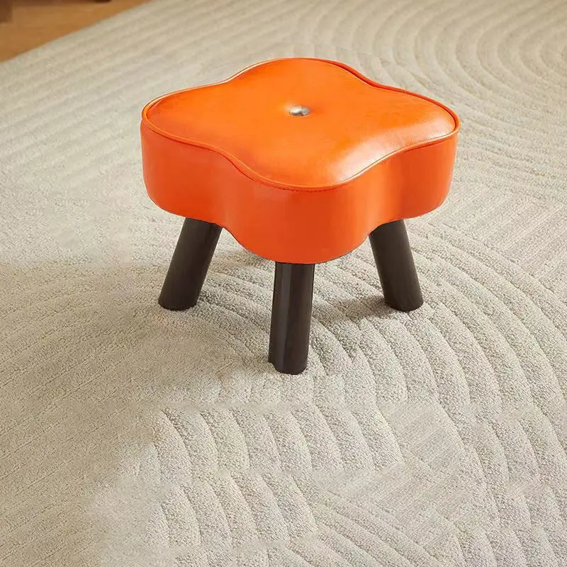 Contemporary Creative Petal Shape Oil-Waxed Leather Solid Wood Sponge Low Stool Backless Armless For Living Room