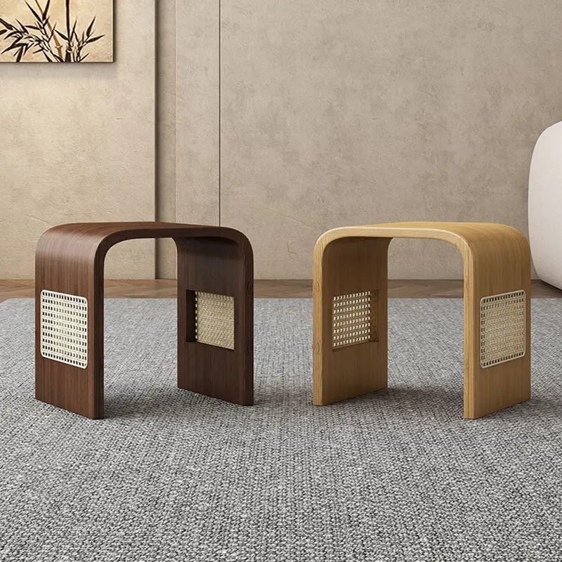 Modern Minimalist Arc Nan Bamboo Resin Rattan Weaving Kids Low Stool Backless Armless For Entryway
