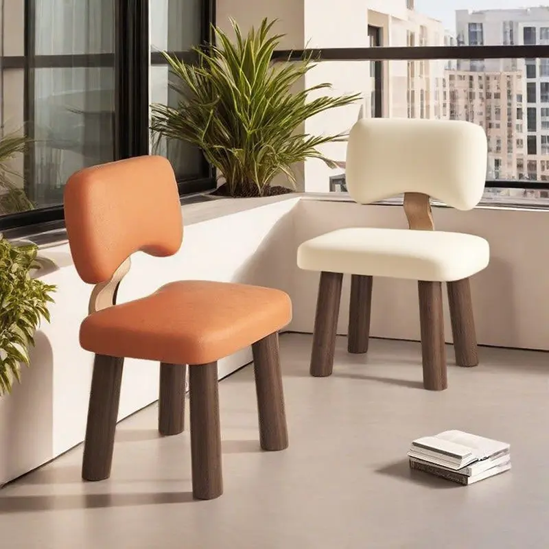 Modern Minimalist Kids Square Solid Wood Sponge Faux Leather Chair Backrest Armless For Living Room