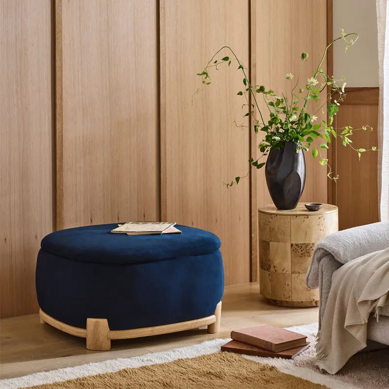 Modern Minimalist Rectangular Velvet Fabric Solid Wood Sponge Low Stool For Living Room