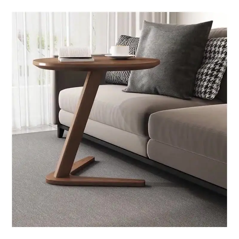 Modern Minimalist Round Rubberwood Side Table 1-Tier For Living Room
