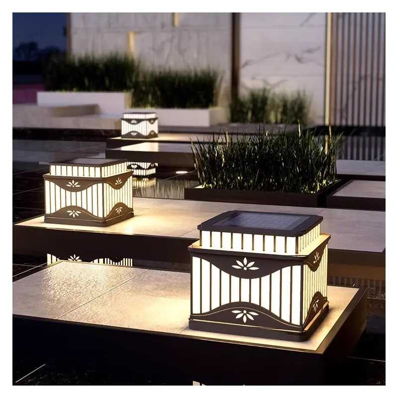 Modern Minimalist Waterproof Solar Square Striped Stainless Steel PE LED Outdoor Light Landscape Light For Gardens