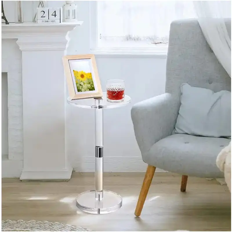 Modern Minimalist Round Acrylic Side Table 1-Tier For Living Room