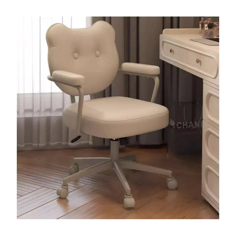 Modern Minimalist Round PU Leather Stainless Steel Iron Movable Height Adjustable Desk Chair For Home Office