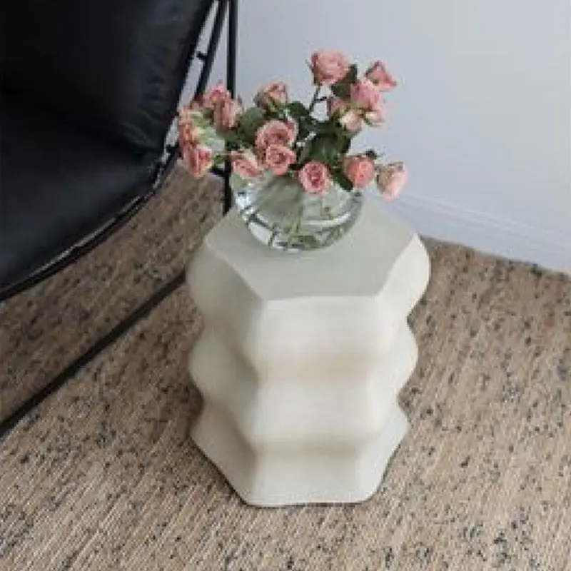 Modern Minimalist Wavy Cube Magnesium Oxide End Table For Living Room