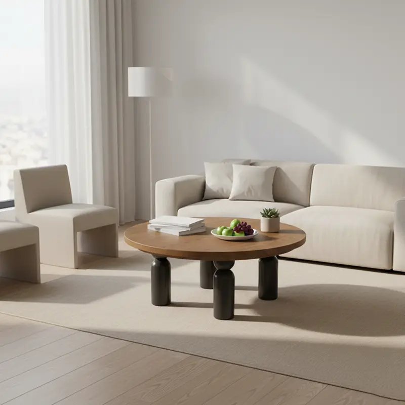 Traditional Vintage Round Solid Wood End Table 4-Leg For Living Room