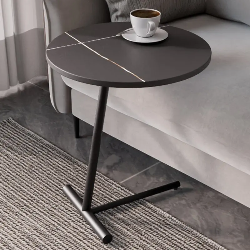 Modern Minimalist Round Sintered Stone Iron Side Table 1-Tier For Living Room
