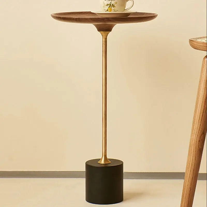 Contemporary Simplicity Round Walnut Copper Carbon Steel Side Table 1-Tier For Living Room