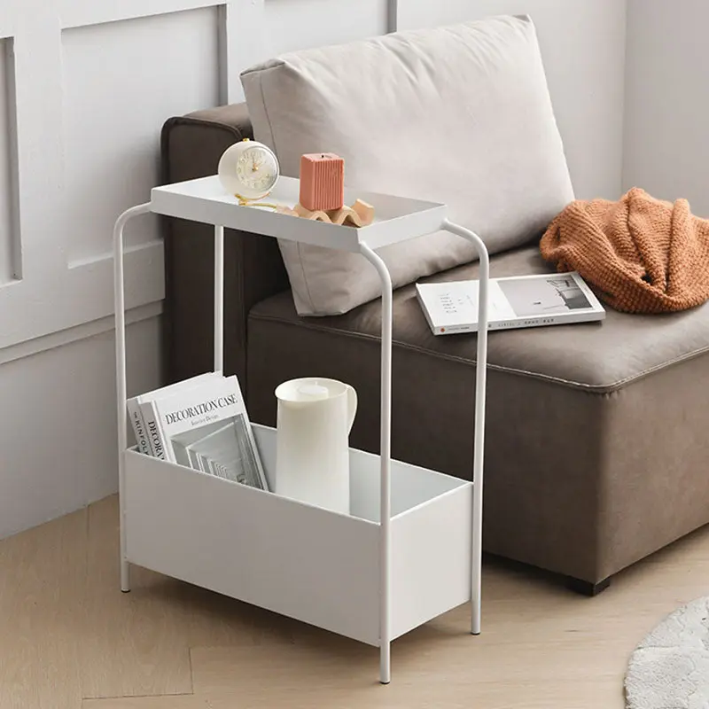 Modern Minimalist Rectangular Iron Side Table 1-Tier 1-Cabinet For Living Room