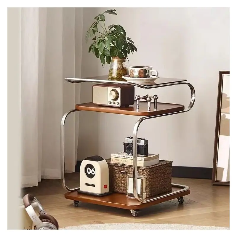 Contemporary Scandinavian Rectangular Glass MDF Iron Movable Side Table 1-Tier For Living Room