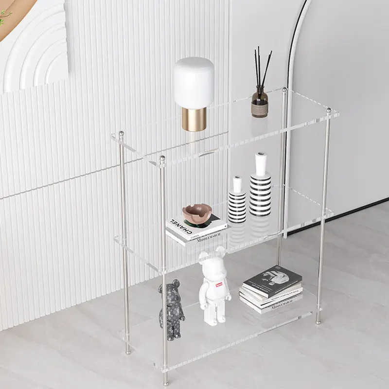 Modern Minimalist Rectangular Polystyrene Carbon Steel End Table 3/4-Tier 4-Leg For Living Room