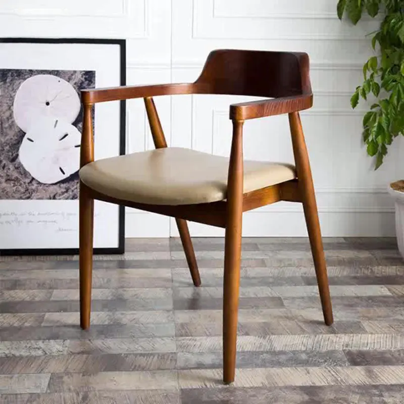 Modern Minimalist Square White Camphor Wood Solid Wood PU Leather Backrest Chair For Living Room