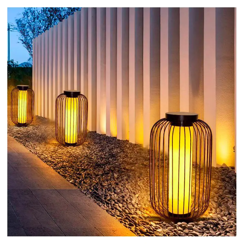 Traditional Chinese Birdcage Cylinder Faux Dolomite Stainless Steel 1-Light Outdoor Landscape For Outdoor Patio