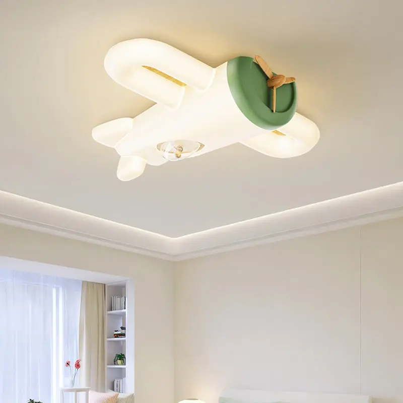 Contemporary Creative Cartoon Airplane Shape PE Iron LED Flush Mount Ceiling Light For Bedroom
