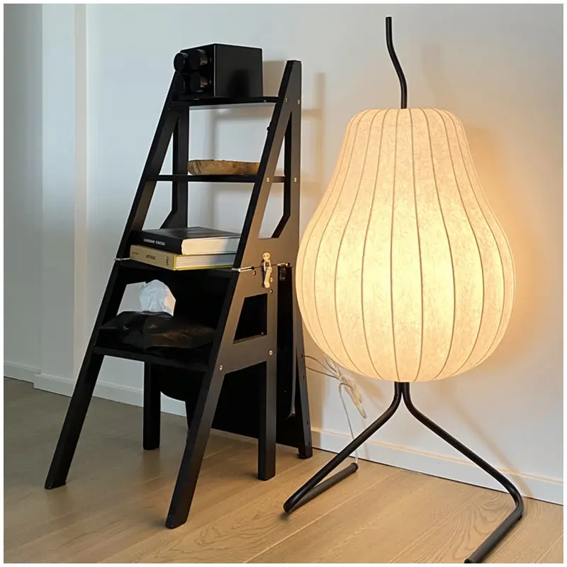 Traditional Vintage Pear Line Iron Fabric 1-Light Standing Floor Lamp For Living Room