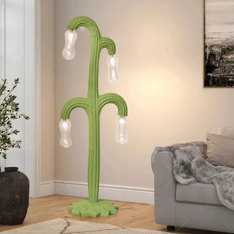 Contemporary Creative Cactus Resin Glass 4 - Light Standing Floor Lamp For Living Room