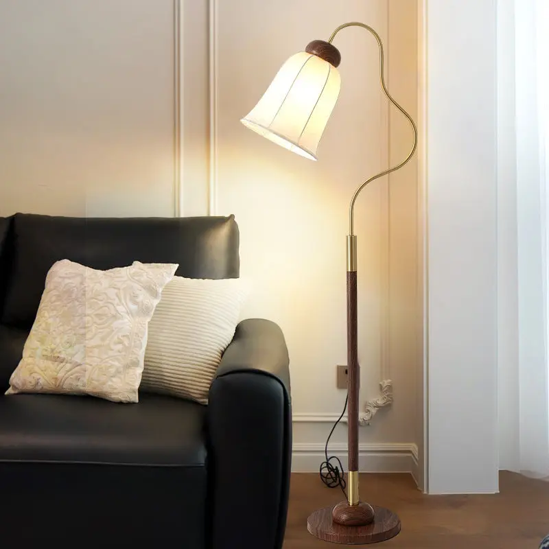 Traditional French Bell Printed Metal Fabric 1-Light Standing Floor Lamp For Living Room