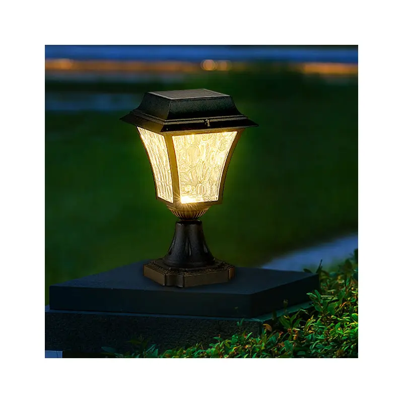 Contemporary Retro Solar Waterproof Aluminum Glass Ripple Cylinder LED Outdoor Light Landscape Lighting For Garden