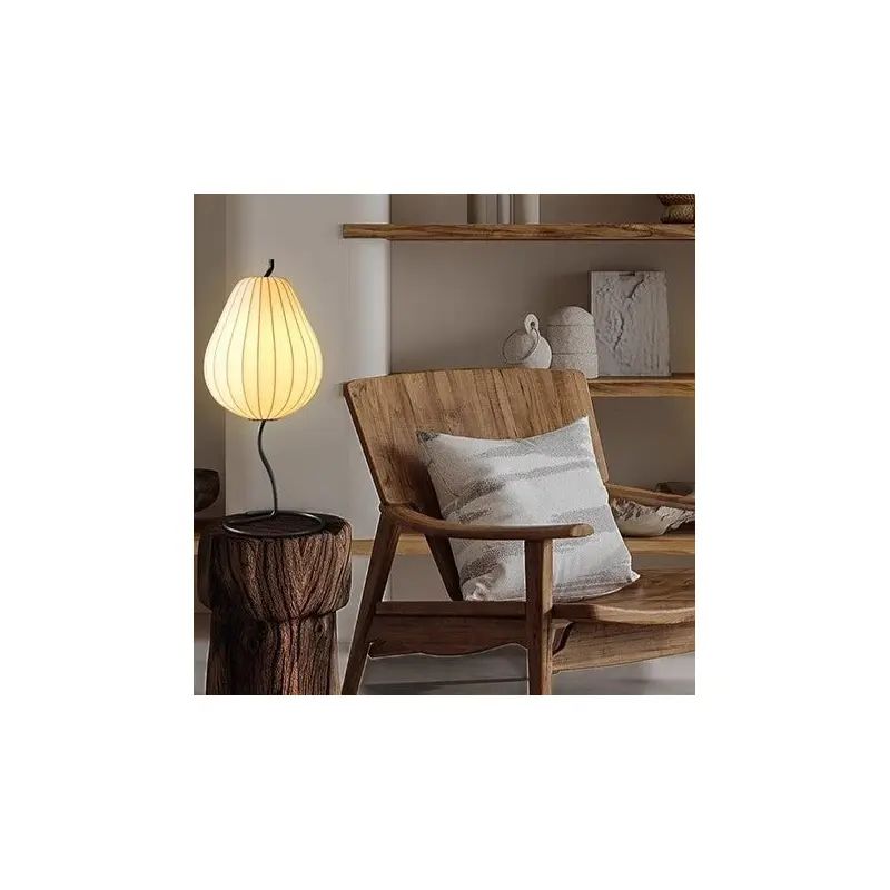 Traditional Japanese Pear Shape Oval Iron Fabric 1-Light Table Lamp For Bedroom