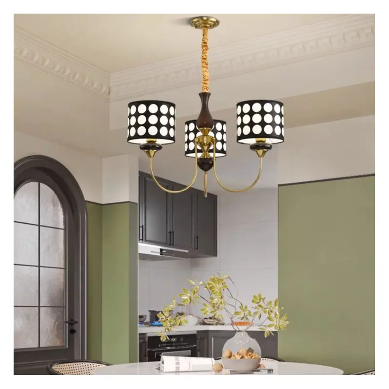 Traditional Vintage Round Cylinder Branch Fabric Ash Wood Hardware 3/6/8 Light Chandelier For Living Room