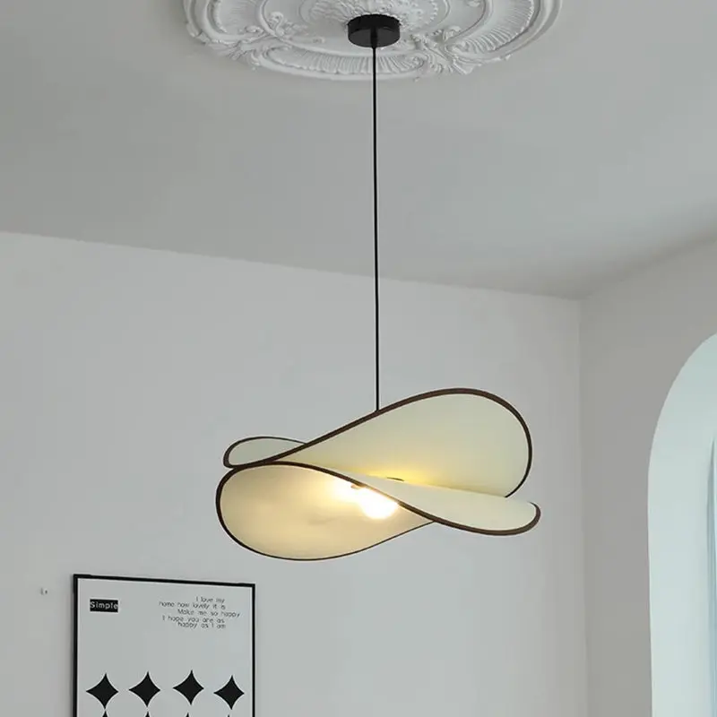 Traditional Vintage Slice Curved Double Metal Fabric 1-Light Pendant Light For Living Room