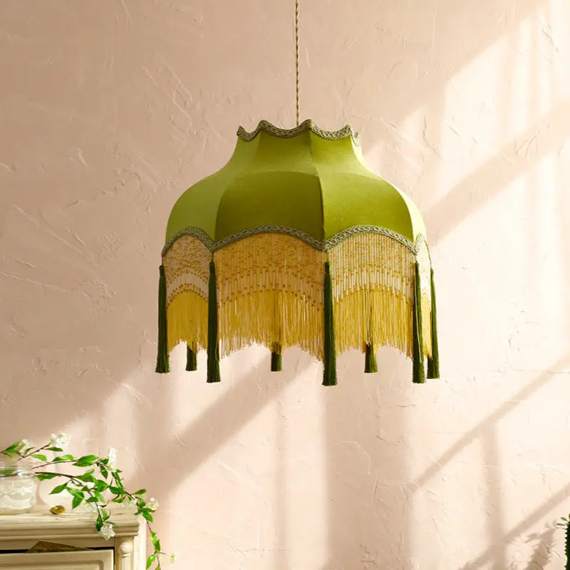 Traditional Vintage Tassel Round Copper Fabric 1/3 Light Pendant Light For Bedroom