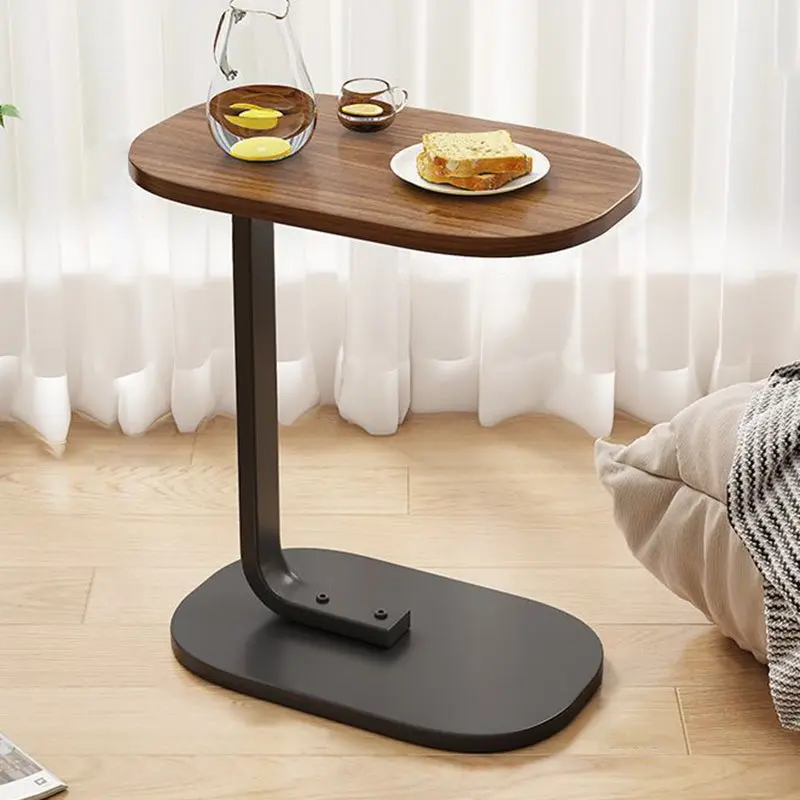 Traditional Vintage Wood Grain Density Board Top C-Shaped Side Table For Living Room