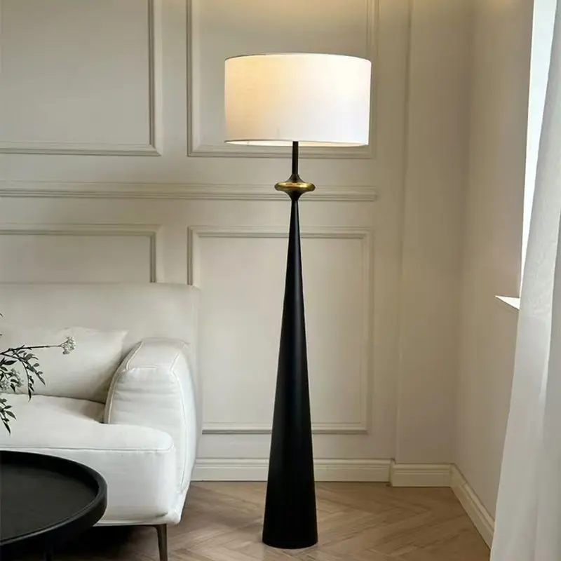 Contemporary Nordic Fabric & Iron Column-Shaped 1-Light Standing Floor Lamp For Living Room & Bedroom