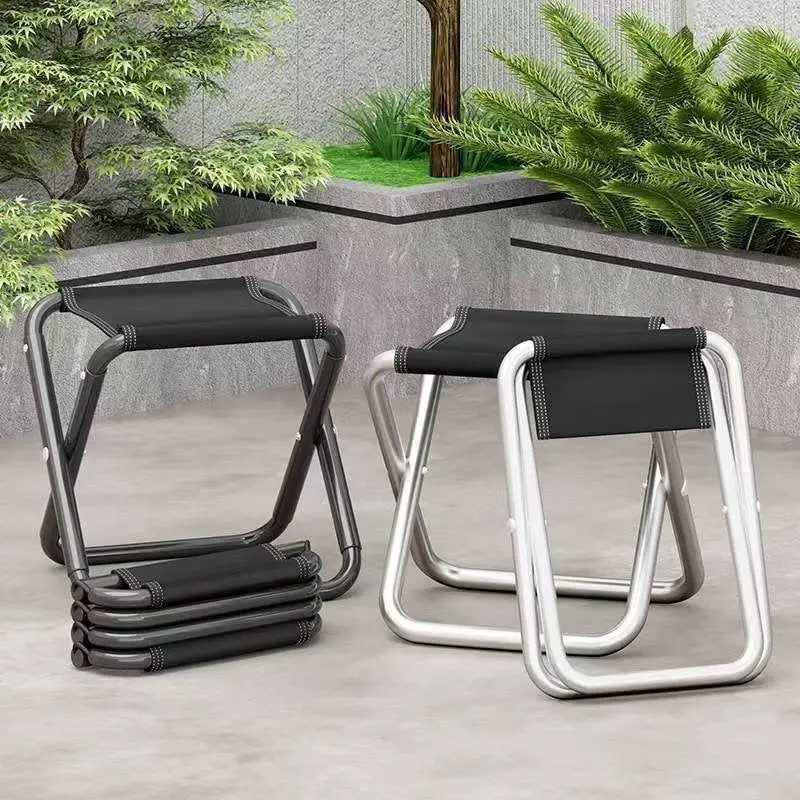 Modern Minimalist Fabric & Carbon Steel Square Folding Low Stool With Portable Design For Outdoor Patio