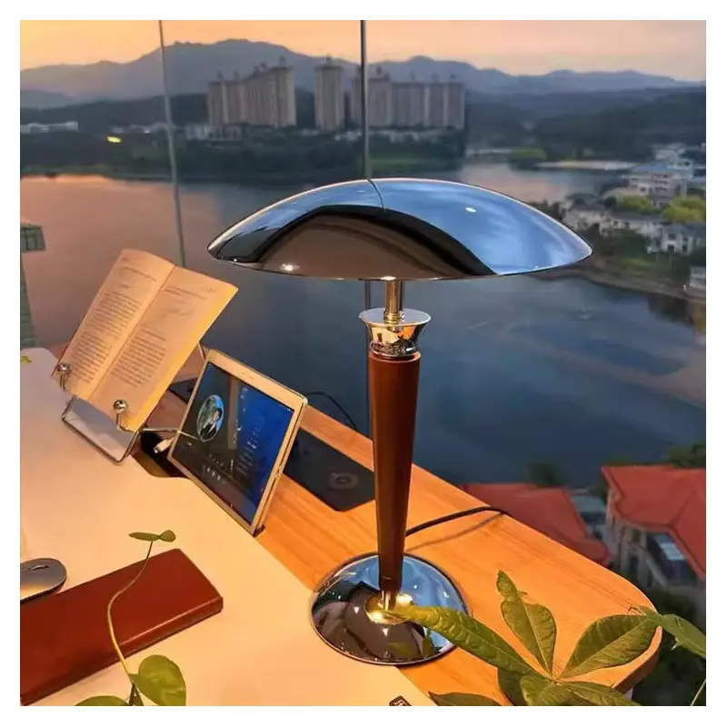 Traditional Japanese Mushroom Round Shade Iron Solid Wood 2-Light Table Lamp For Bedroom