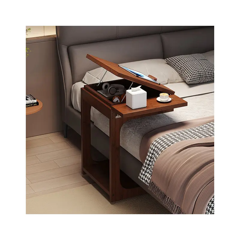 Traditional Vintage Bamboo C-Shaped Square Side Table With 2 Tiers For Bedroom & Living Room