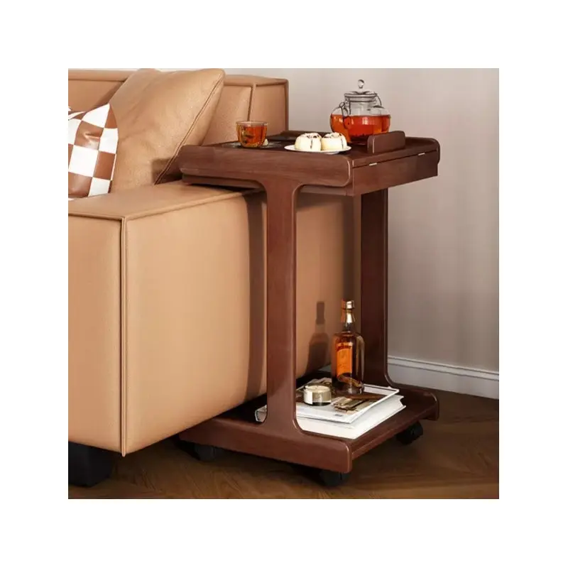 Traditional Vintage Oak Movable Square Side Table With 2 Tiers For Bedroom & Living Room