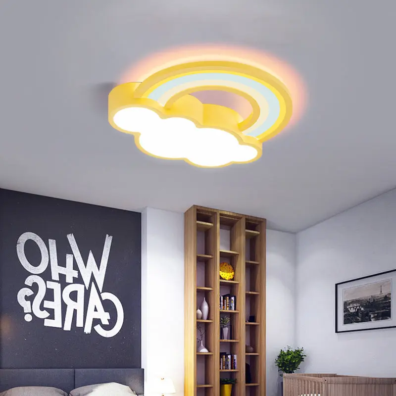 Contemporary Creative Iron & Acrylic Rainbow Cloud-Shaped LED Flush Mount Ceiling Light For Bedroom & Living Room