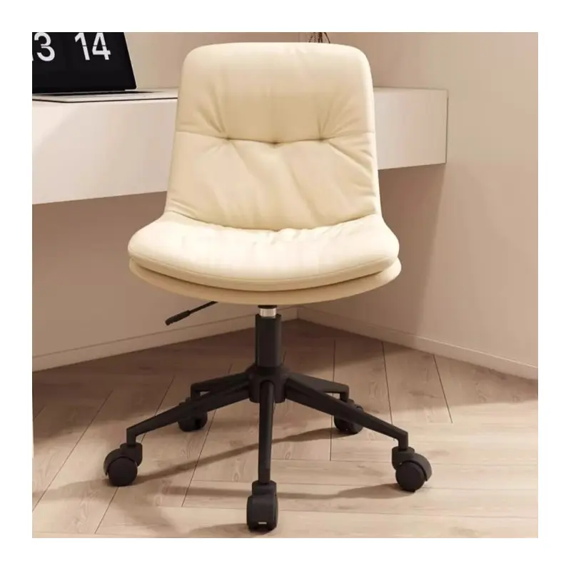 Modern Minimalist PU Leather Square Upholstered Desk Chair With Backrest And Casters For Home Office