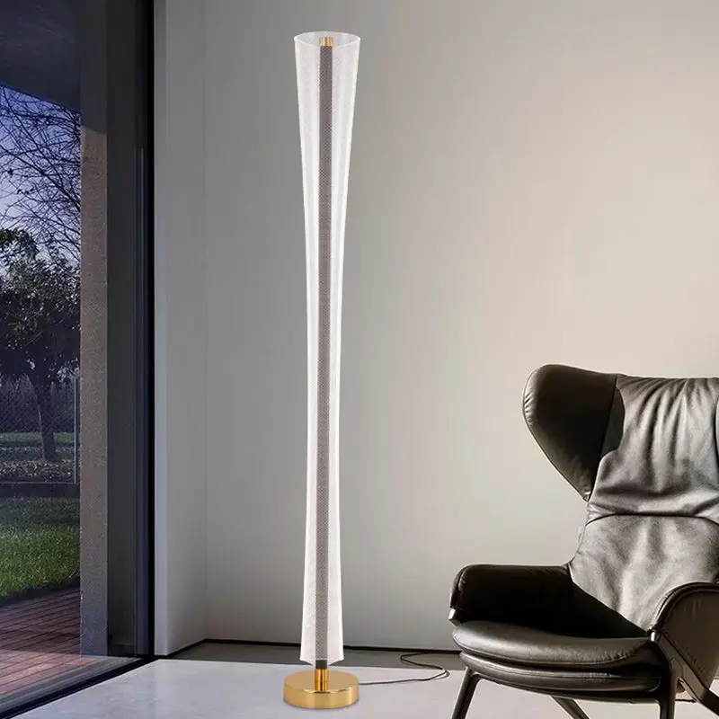 Modern Luxury Aluminum Iron And Acrylic Tower Column LED Standing Floor Lamp For Living Room And Bedroom