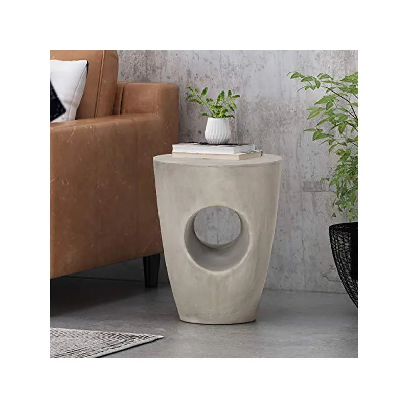 Contemporary Creative Magnesium Oxide Round Tree-Hollow Side Table With Wear-Resistant Pads For Bedroom And Living Room