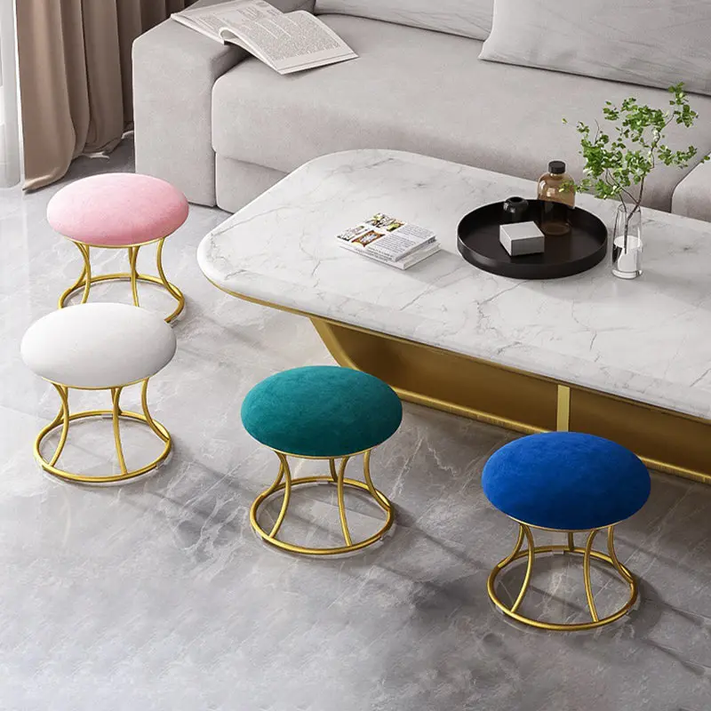 Contemporary Nordic Round Flannelette Iron Low Stool Backless Armless For Living Room