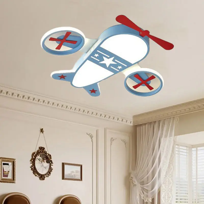 Contemporary Creative Kids Cartoon Airplane Iron Acrylic LED Flush Mount Ceiling Light For Bedroom