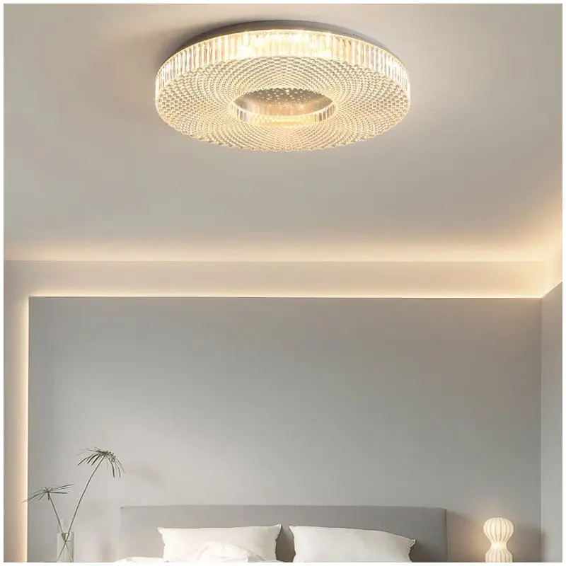 Traditional Japanese Geometric Round Iron Acrylic LED Flush Mount Ceiling Light For Bedroom