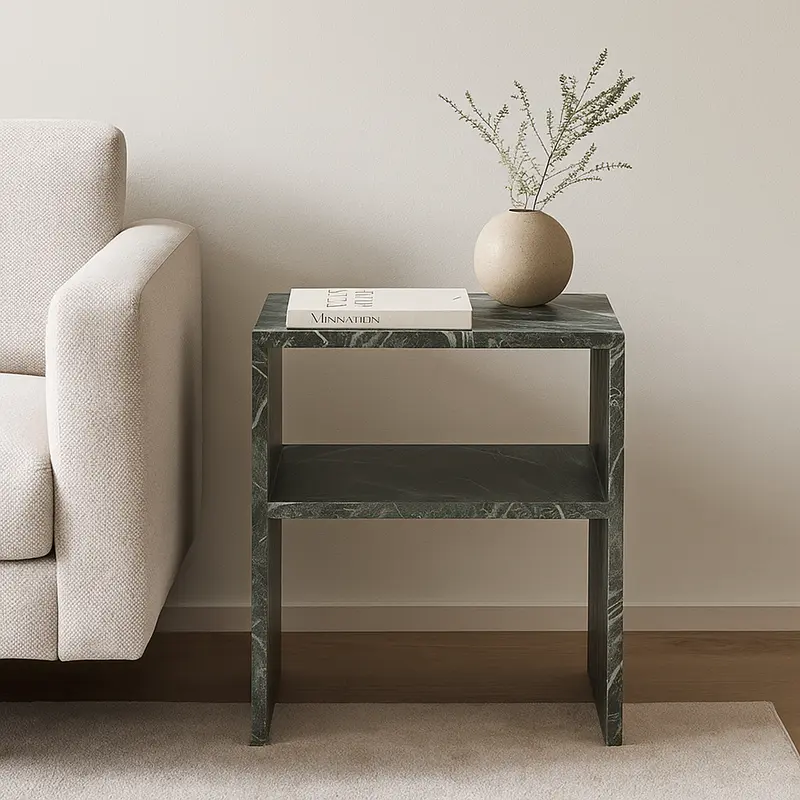Modern Minimalist Rectangular Marble Side Table 2-Leg 2-Tier Creative Design For Living Room